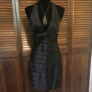 Black Satin Halter Formal Mini Party Dress